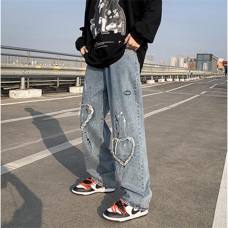 ジーンズ メンズ ジーパン デニムパンツ ロングパンツ カジュアルズボン ハート 落書 ストレート 青少年 Gパン ヒップホップ 春秋 男子ボトムス |  | 03