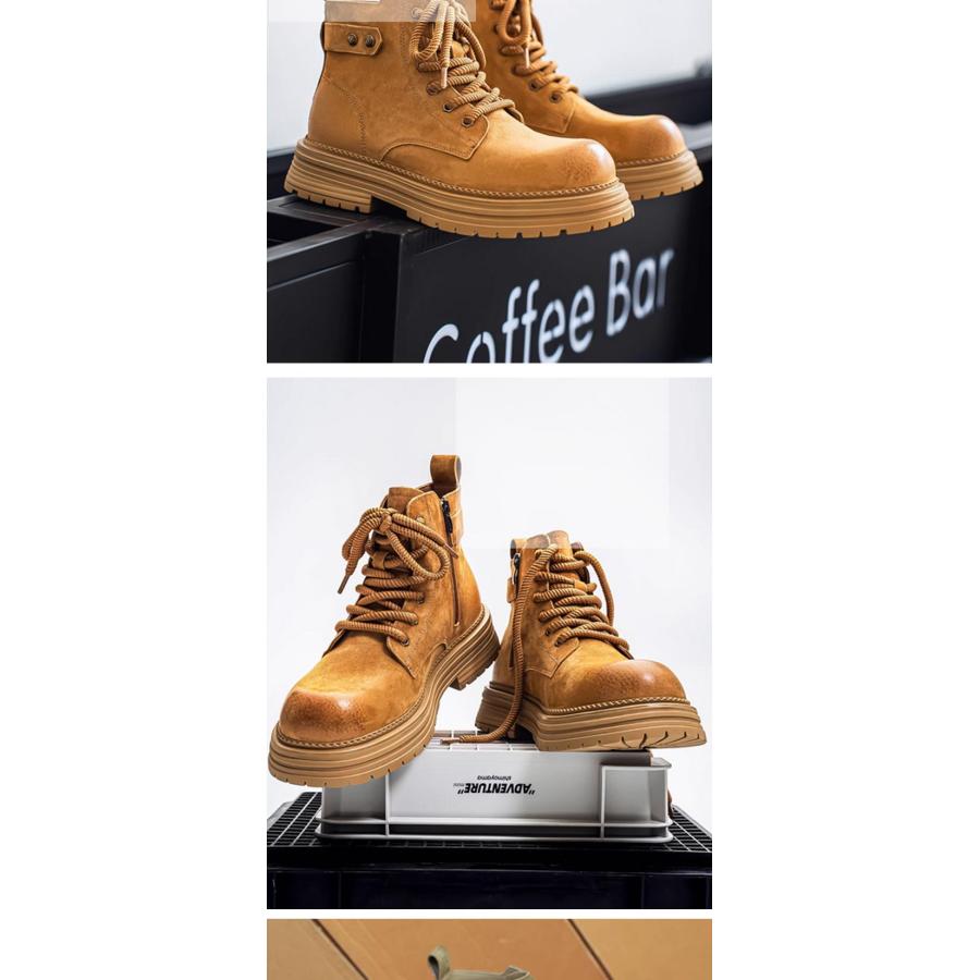 メンズ ブーツ ショートブーツ 本革 サイドジッパー ゴツい ワーク