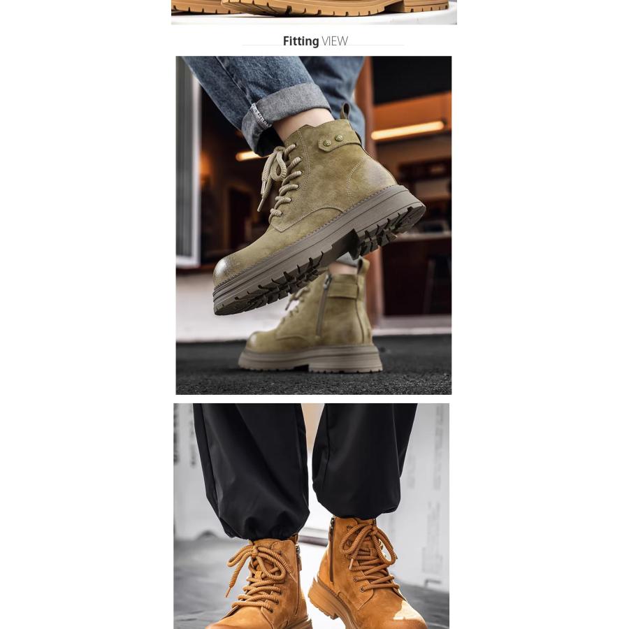 メンズ ブーツ ショートブーツ 本革 サイドジッパー ゴツい ワーク