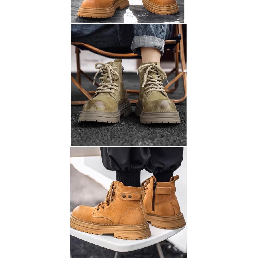 メンズ ブーツ ショートブーツ 本革 サイドジッパー ゴツい ワーク