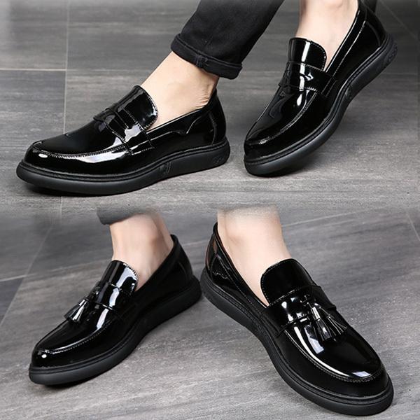 メンズ ローファー コインローファー タッセルローファー エナメル 光沢 カジュアルシューズ スリッポン ブラック Uチップ 4 5cm 身長up 送料無料 オープニング 大放出セール