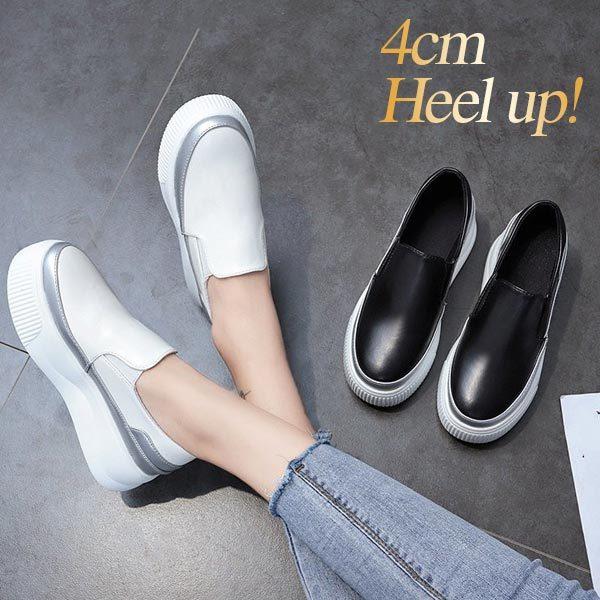 スリッポン レディース カジュアルシューズ 厚底 スタイルアップ ヒールアップ ブラック ホワイト シルバー 送料無料 86 以上節約