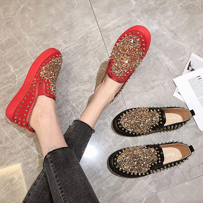 スリッポン レディース スタッズ ゴールド グリッター ギラギラ カジュアル 黒 ブラック 赤 レッド 派手 個性派 送料無料 Cx Lsp Stj03 Kokoa 通販 Yahoo ショッピング