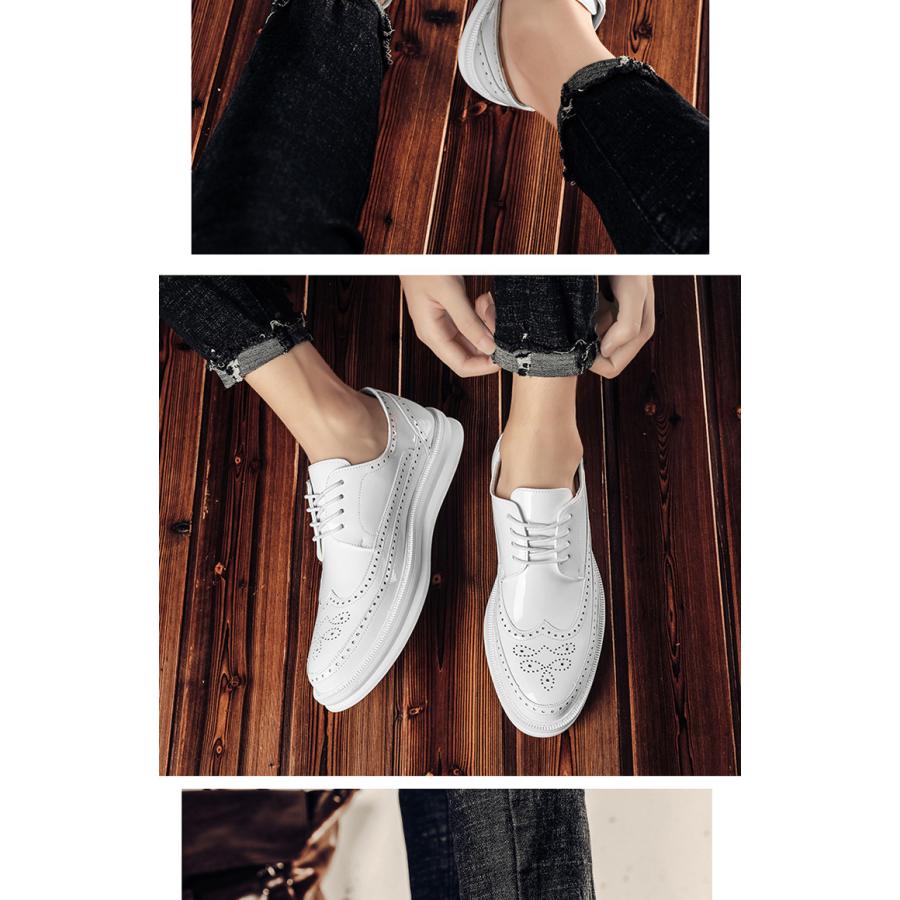 カジュアルシューズ メンズ ウィングチップ メダリオン エナメル