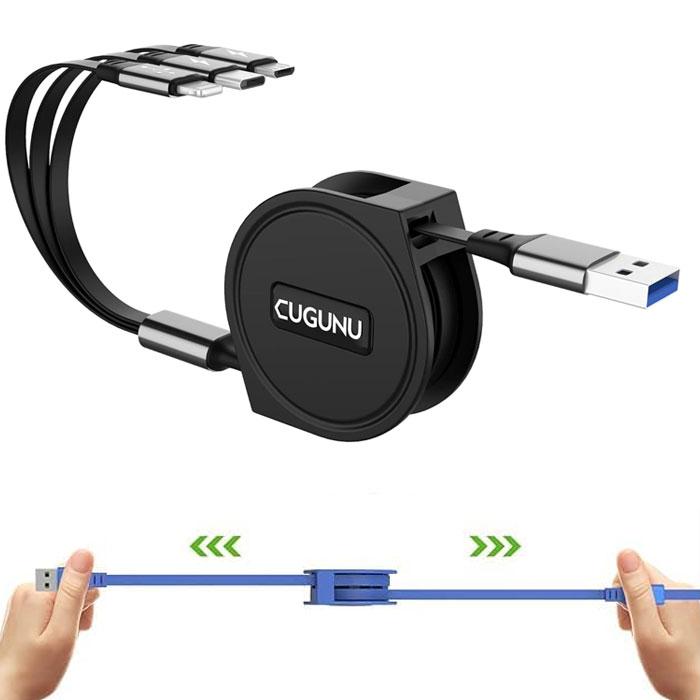 アンドロイド（Android） 充電ケーブル 3in1 巻き取り式120cm 3A急速