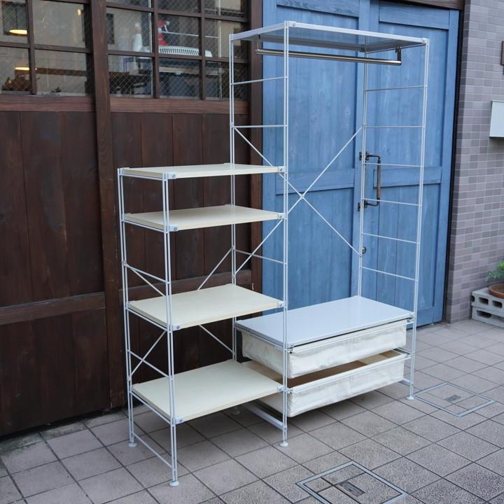 無印良品(MUJI)のワードローブバー付スチール×木製棚ユニットシェルフ2