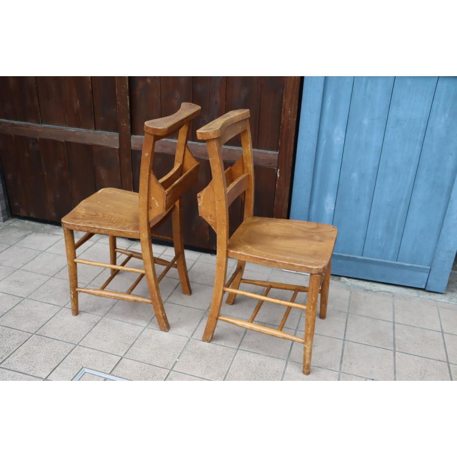 英国アンティーク家具 エルム材 チャーチチェア 2脚セット ダイニング