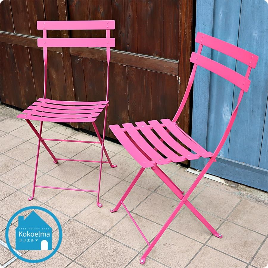 Fermob フェルモブ Bistro ビストロ 折りたたみチェア 2脚セット メタルフォールディングチェア ピンク ガーデン コンラン