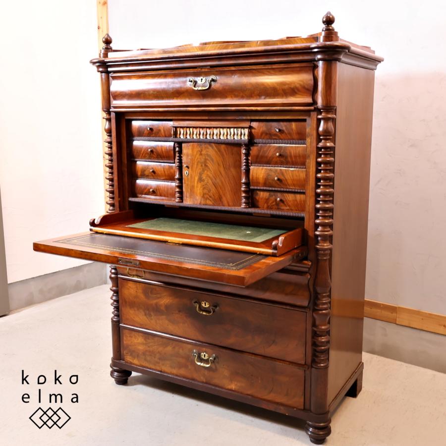 イギリスアンティーク家具　高級　ライティングビューロー　マホガニー材 英国アンティーク マホガニー材 ライティングビューロー