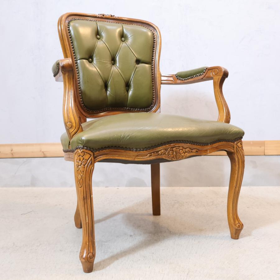 アンティーク調革製ダイニングチェア猫脚クラシック鋲打ちC