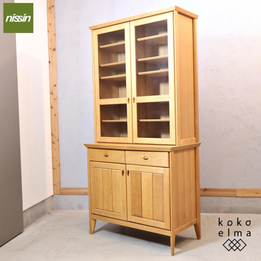 日進木工 nissin WHITE WOOD オーク材 食器棚 カップボード 飾り棚