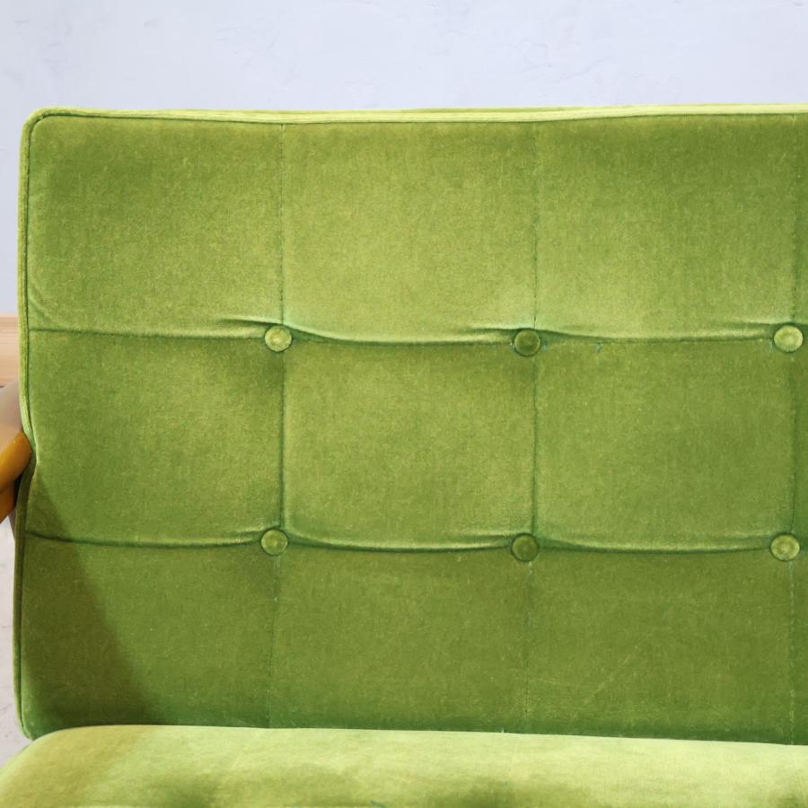 カリモク風レトロ2掛けソファ モケットグリーン【値段交渉可】