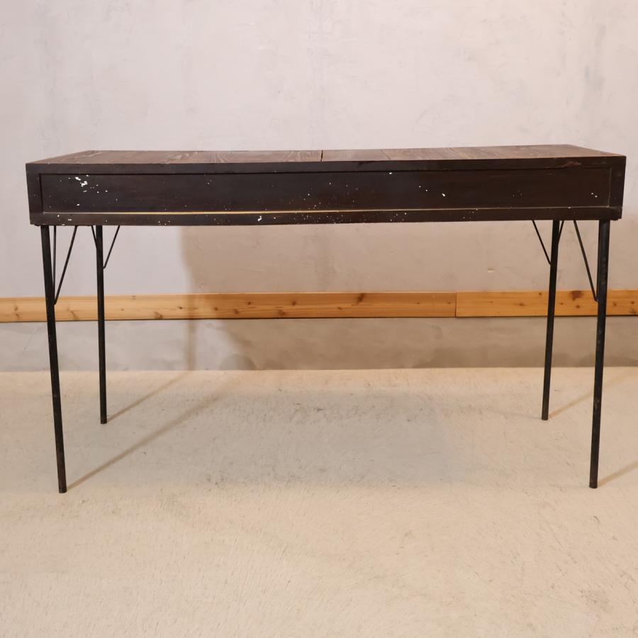 ヴィンテージ調 コンソールデスク ヒノキ古材 作業台 アイアン 机 檜古