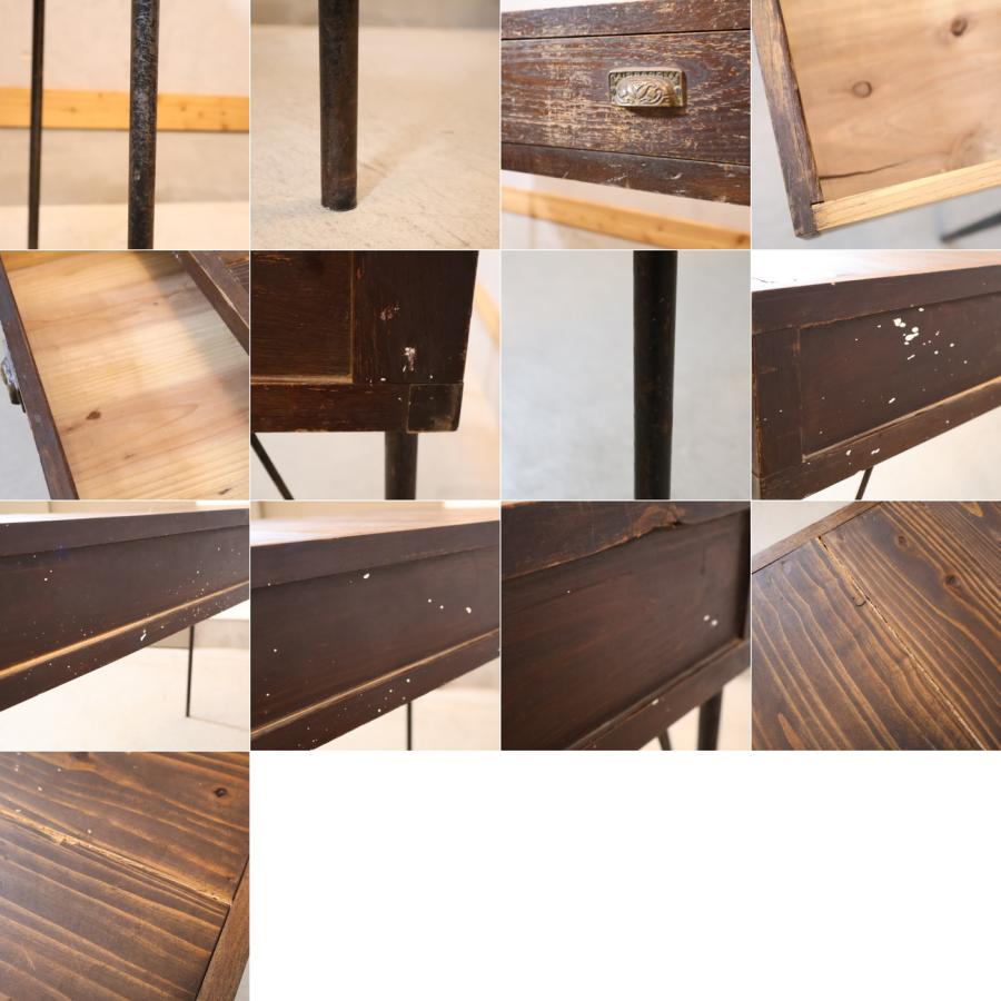 ヴィンテージ調 コンソールデスク ヒノキ古材 作業台 アイアン 机 檜古