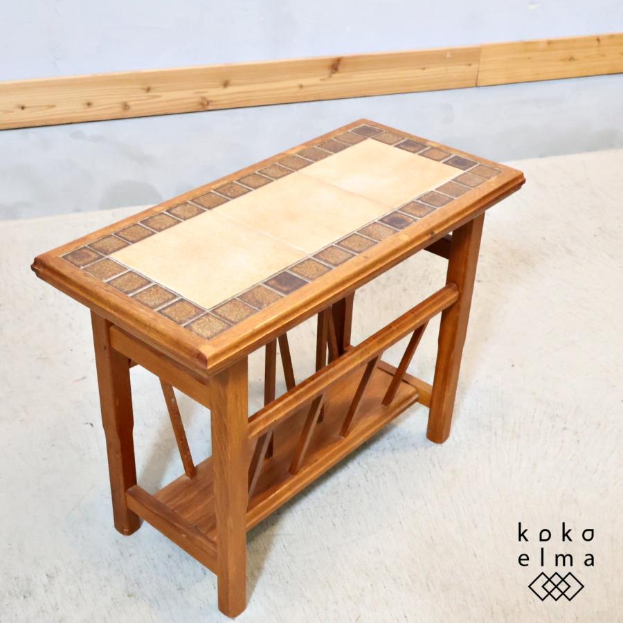 AnberCraft アンバークラフト チーク材 タイルトップサイドテーブル