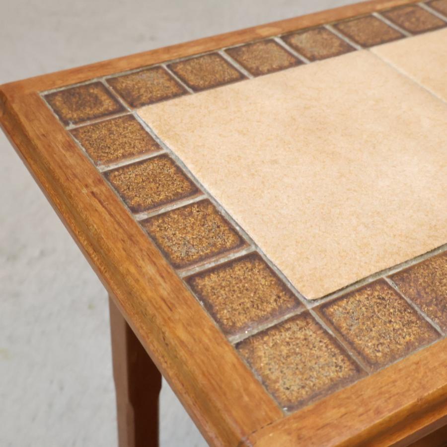 （美品）タイル加工 アイアンテーブル【国産オーダー家具 RUSTIC IRON】 AnberCraft アンバークラフト チーク材 タイルトップサイドテーブル