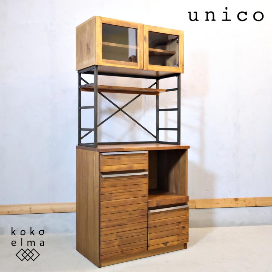 unico(ウニコ)のSWELLA(スウェラ)キッチンボードです。アカシア材を使用したラフでカジュアルな印象の食器棚。西海岸スタイルや男前インテリアなどにオススメのカップボードです！ unico ウニコ SWELLA スウェラ キッチンボード カップボード 食器棚