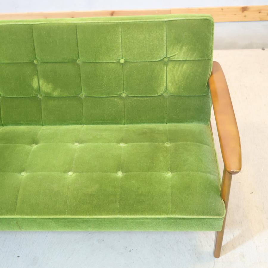カリモク60 Karimoku モケットグリーン Kチェアー2シーター レトロ