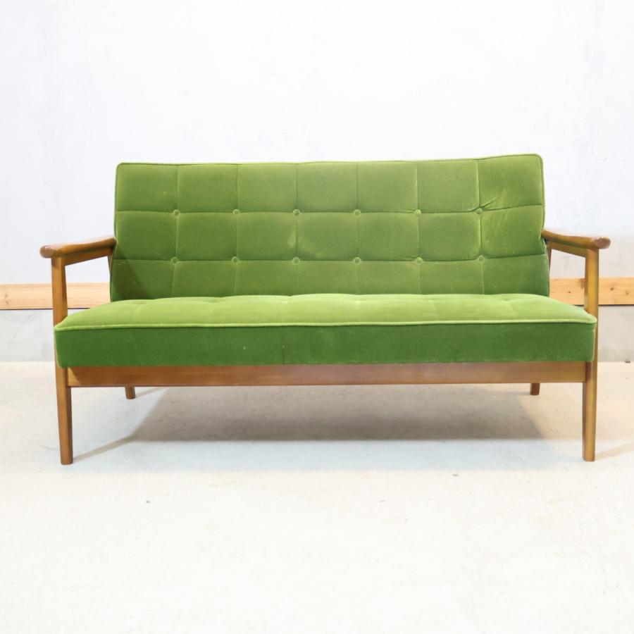 カリモク60 Karimoku モケットグリーン Kチェアー2シーター レトロ
