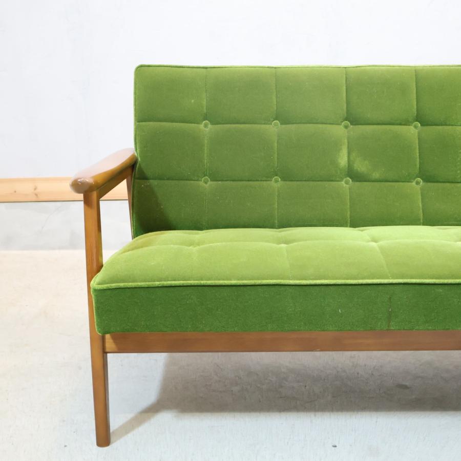 カリモク60 Karimoku モケットグリーン Kチェアー2シーター レトロ
