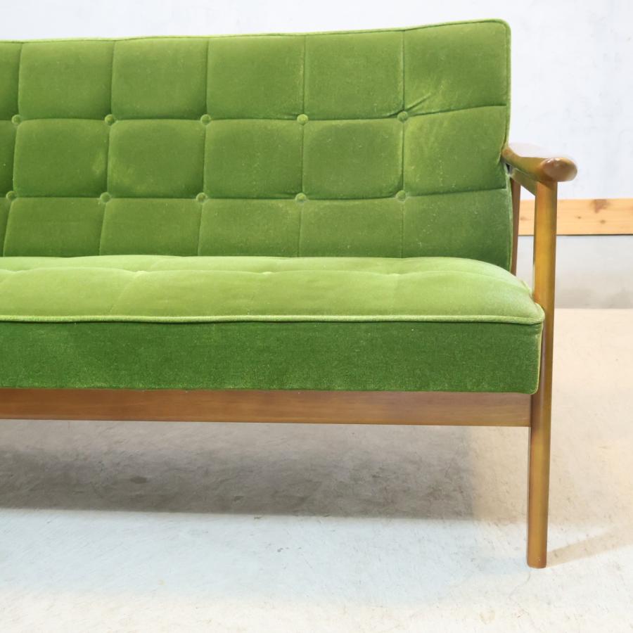 カリモク60 Karimoku モケットグリーン Kチェアー2シーター レトロ