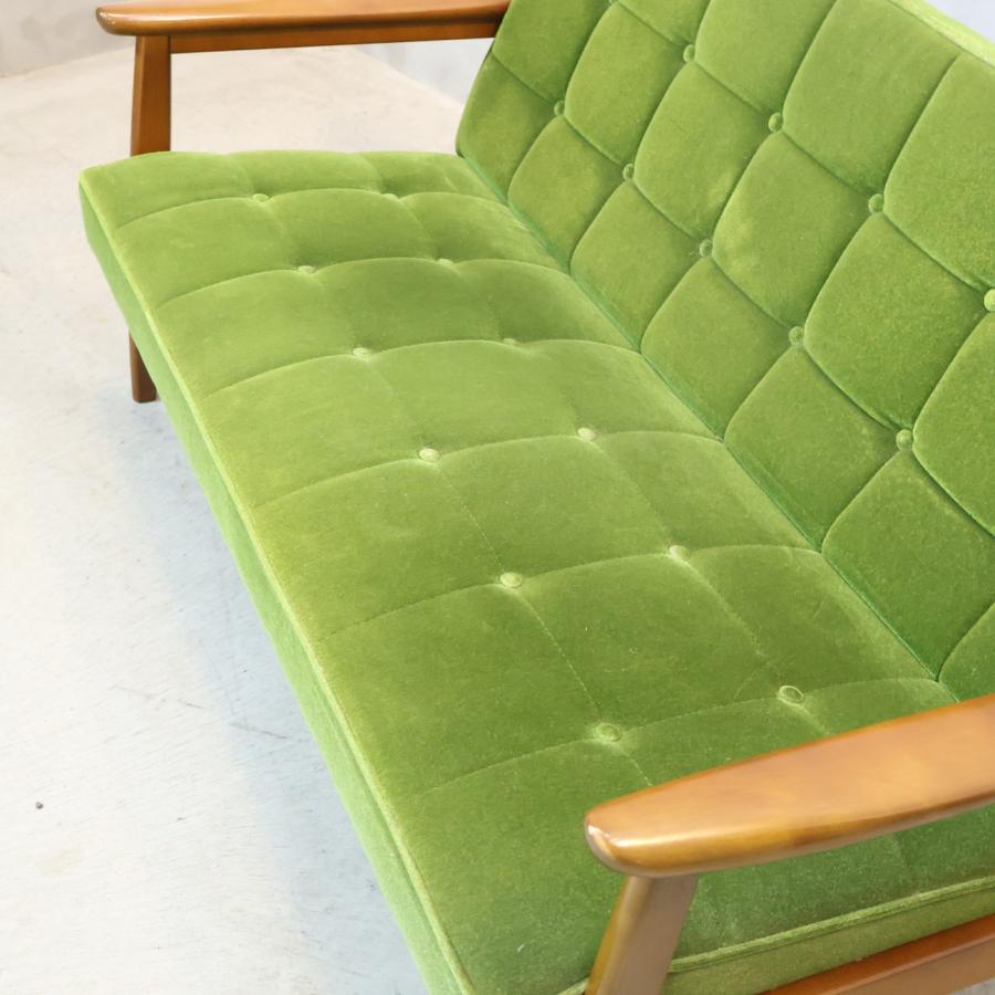 カリモク60 Karimoku モケットグリーン Kチェアー2シーター レトロ