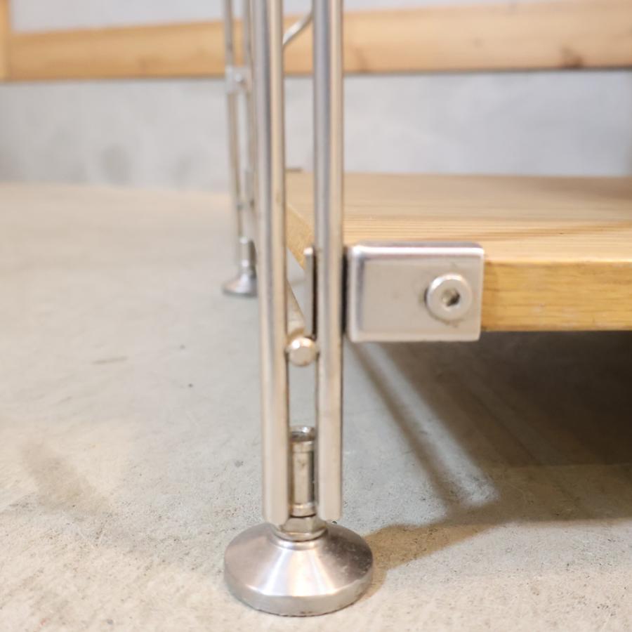 無印良品(MUJI)の人気の4段ステンレスユニットシェルフ/オーク材×スチールです！2人暮らしに最適なスッキリとしたデザインのオープンラックです♪インダストリアルモダンなインテリアにおススメです！BG922 無印良品（MUJI） オーク材 4段 ステンレスユニットシェルフ フロント