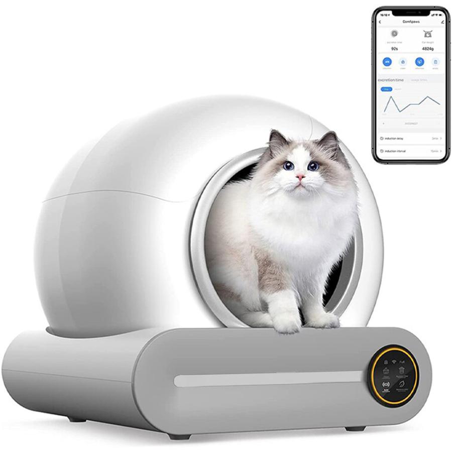 自動猫トイレ 球体デザイン ホワイト モデルMSP-01 猫用自動トイレ 大型 猫のトイレ センサー付き 65L特大容量 低