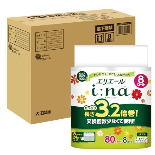 エリエール トイレットペーパー i:na(イーナ) 3.2倍巻き 80m×32ロール (8ロール×4パック) ダブル パルプ100% 華やかなフ | 