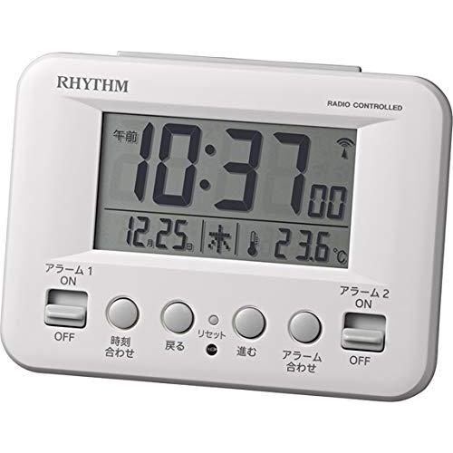 リズム(RHYTHM) 目覚まし時計 電波時計 デジタル 暗所 自動 点灯 カレンダー 温度計 付き ダブル アラーム 白 フィットウェーブD1 | 