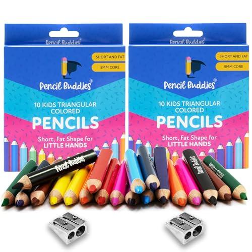 Pencil Buddies 子供用色鉛筆セット (2セット) - 短い太い三角形の鉛筆