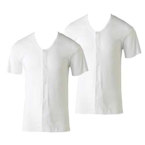 浅草きもの市 紳士用前開き シャツ  半袖 ホック式  (２枚組) 介護用にメンズ 男性用 紳士用 肌着 (3L) | 