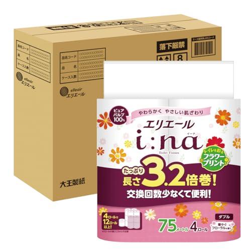 エリエール トイレットペーパー i:na(イーナ) フラワープリント 3.2倍巻き 75m×32ロール(4ロール×8パック) ダブル パルプ10 | 