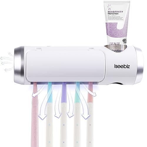 Iseebiz 歯ブラシ除菌器 歯ブラシ除菌装置 UV除菌+空気循環壁掛け式 カビ防止 梅雨対策 歯ブラシ除菌ケース 静音 UBS充電式 自動タ | 