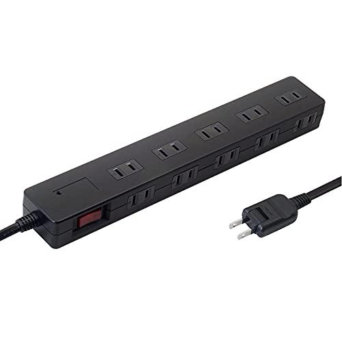 スタイルド 雷ガード ブレーカー付 10個口 電源タップ 一括集中スイッチ マグネット スイングプラグ 延長コード (コード1m ブラック) | 