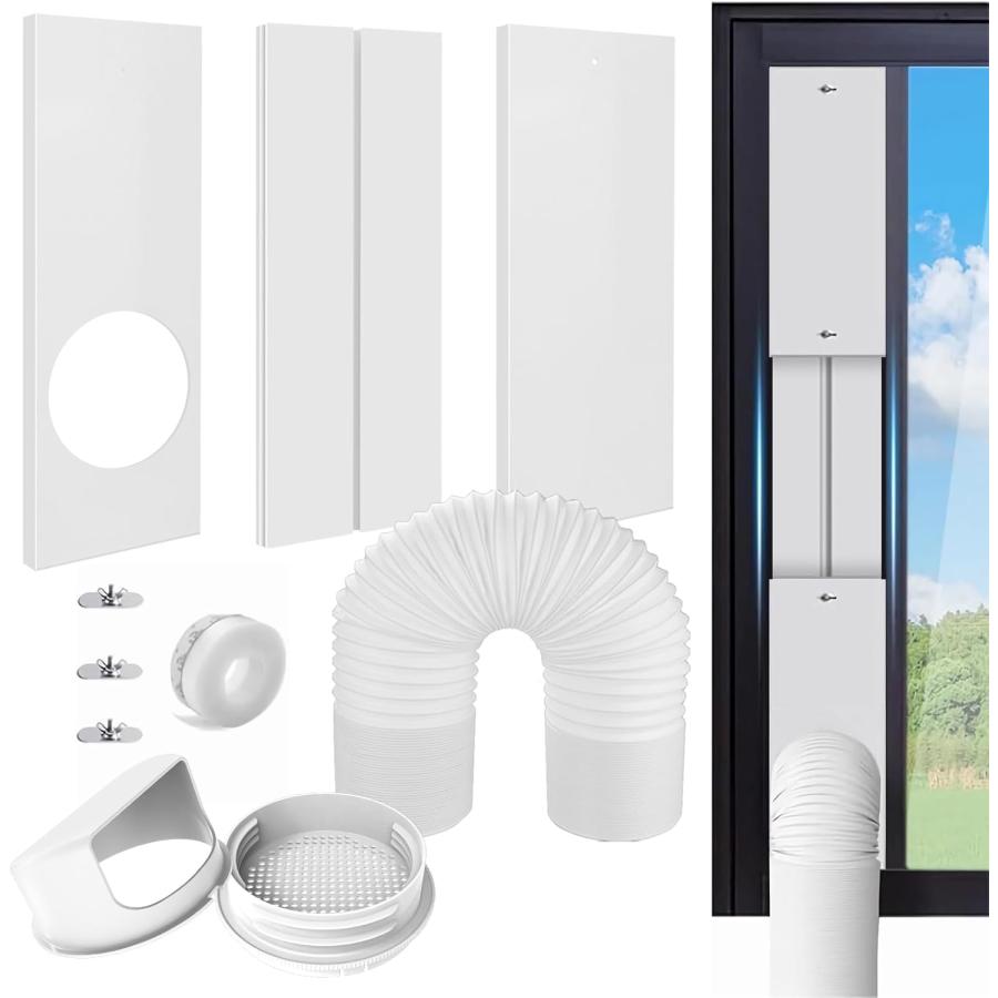 3枚セット】窓用ダクトパネル 直径13cm&15cmホース用 雨よけカバー付き