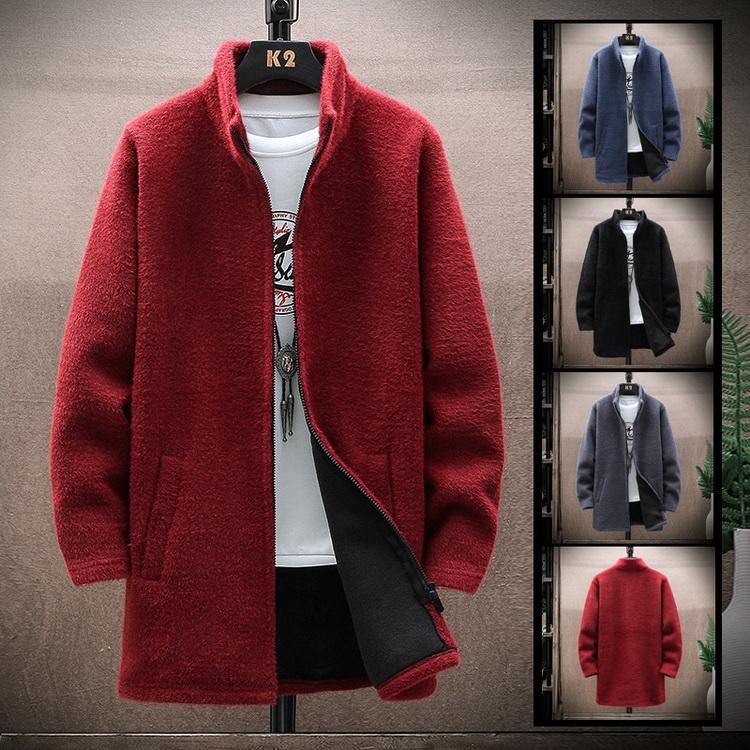 防寒ジャケット メンズ 冬服 ニットカーディガン アウター 厚手 裏起毛 立ち襟ジャケット 無地 長袖