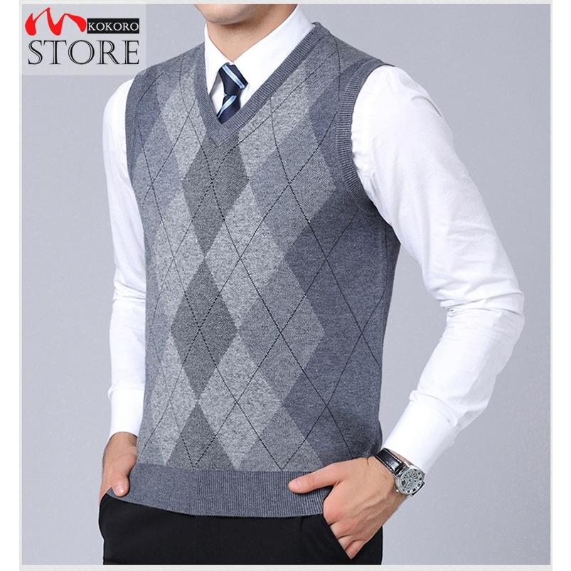 店 ニットベスト メンズベスト おしゃれ Vネック トップス ビジネスベスト 春 菱柄 プルオーバー 父の日 カジュアル 暖かい