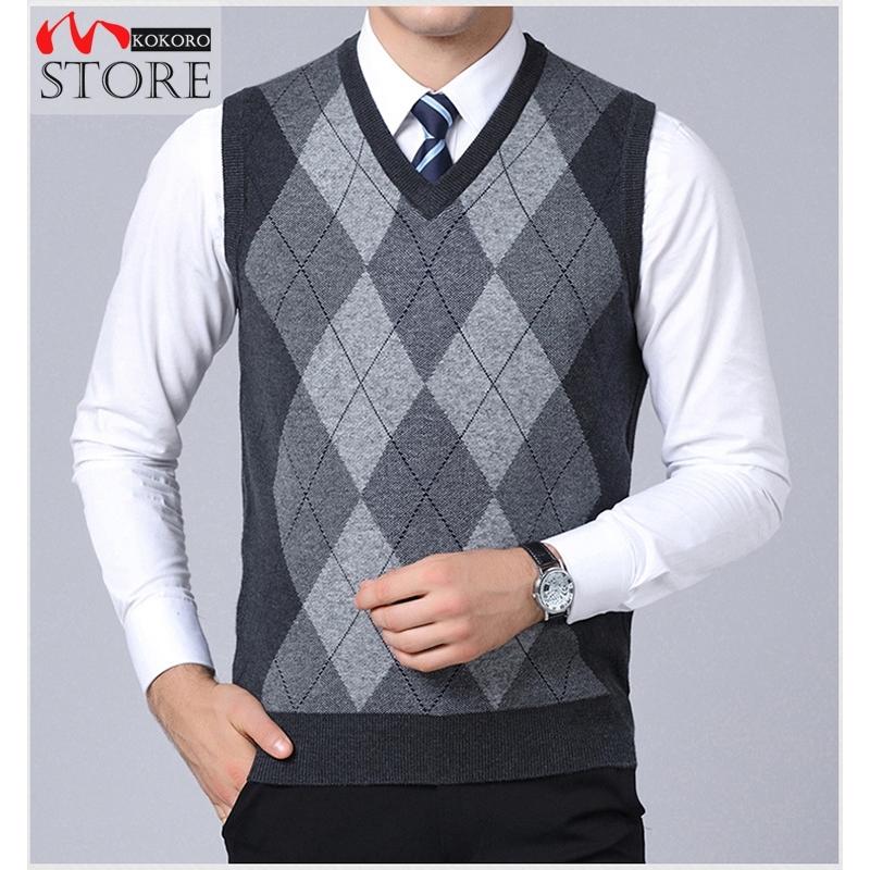店 ニットベスト メンズベスト おしゃれ Vネック トップス ビジネスベスト 春 菱柄 プルオーバー 父の日 カジュアル 暖かい