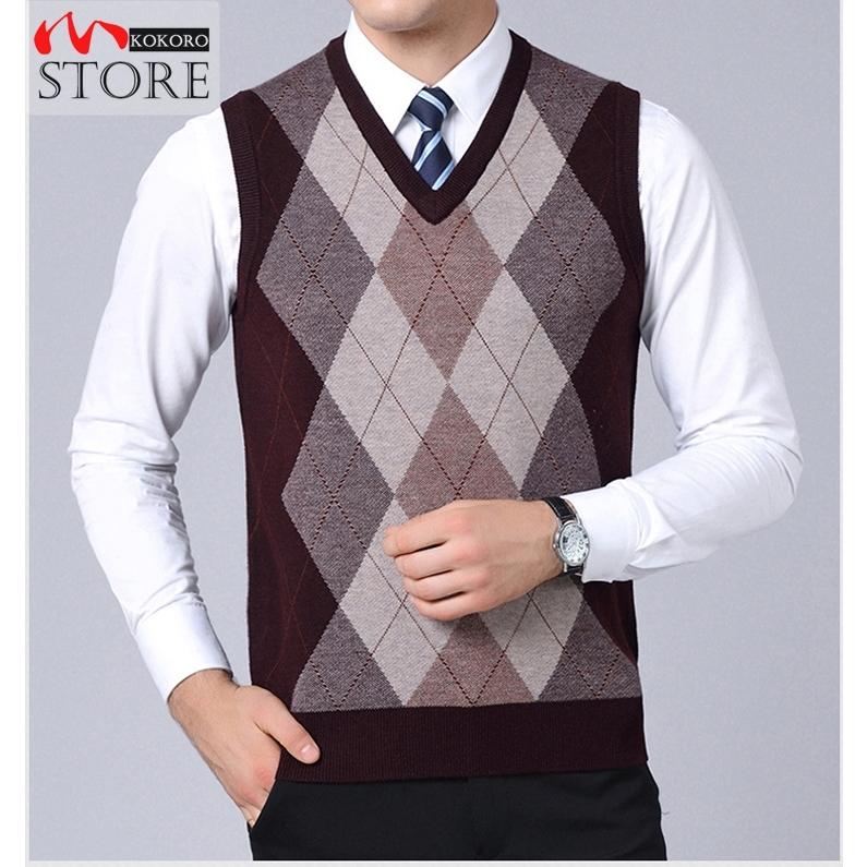 店 ニットベスト メンズベスト おしゃれ Vネック トップス ビジネスベスト 春 菱柄 プルオーバー 父の日 カジュアル 暖かい
