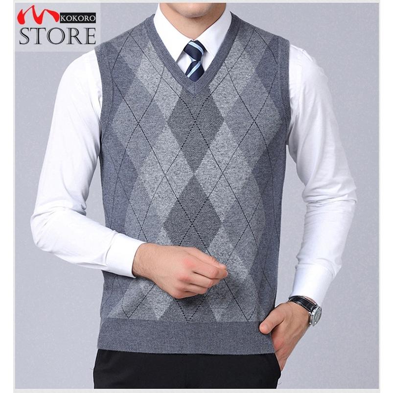 店 ニットベスト メンズベスト おしゃれ Vネック トップス ビジネスベスト 春 菱柄 プルオーバー 父の日 カジュアル 暖かい
