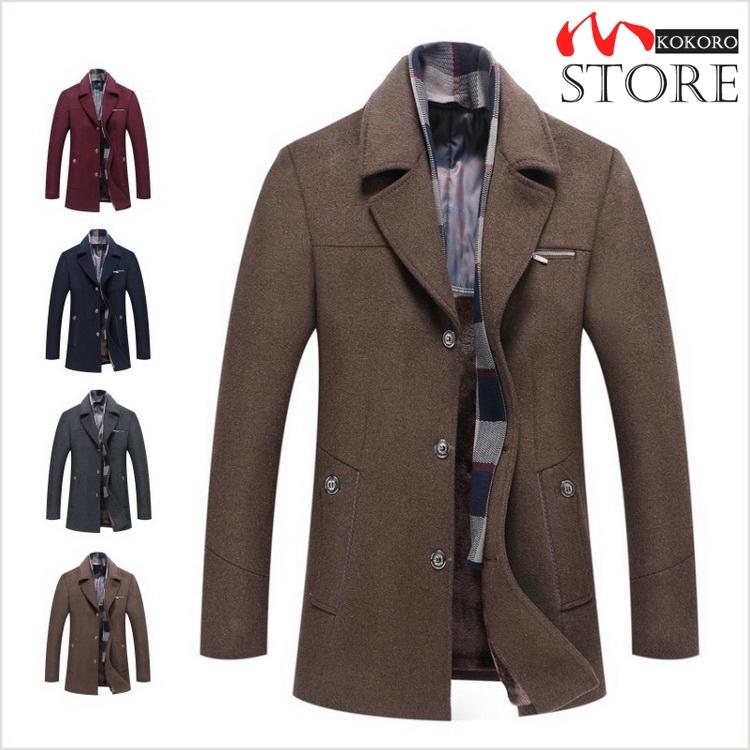 ビジネスコート メンズ 冬服 チェスターコート マフラー付き 裏起毛 ロングコート 防寒着 暖かい メンズファッション アウター