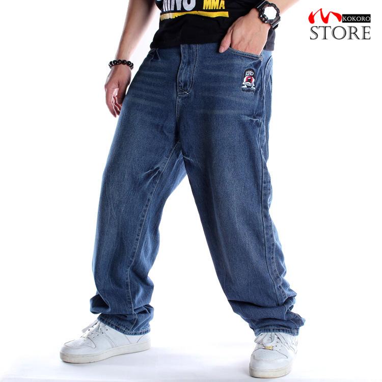 バギーパンツ メンズ デニム パンツ ジーンズ ロング丈 ボトムス ワイドパンツ 大きいサイズ ロゴ刺繍 ストリート ヒップホップ 祝開店 大放出セール開催中