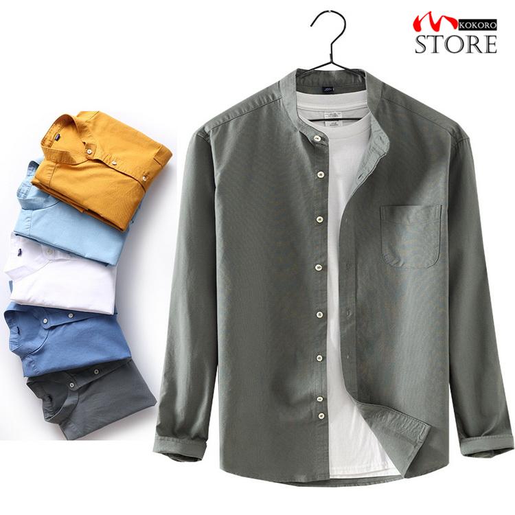 メンズ シャツ カジュアルシャツ 白シャツ長袖 ビジネスシャツ バンドカラーシャツ トップス 無地 スタンドカラー 夏物 C 心store 通販 Yahoo ショッピング
