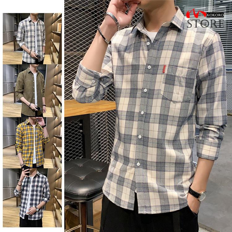 春物シャツ メンズ シャツ カジュアルシャツ トップス チェックシャツ 長袖 スリム ビジネスカジュアル きれいめ 秋冬 C 心store 通販 Yahoo ショッピング
