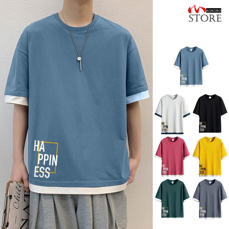 Tシャツ メンズ Uネック トップス 切り替えtシャツ 綿t ロゴt アメカジ 半袖 100 コットン 22 夏服 新作 最大94 Offクーポン