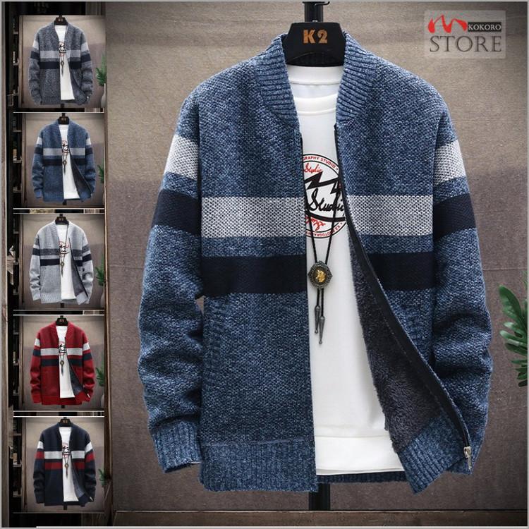メンズ ニットカーディガン ジャケット ジップアップ カーディガン 切り替え アウター 防寒 春 お兄系 暖かい Shinku