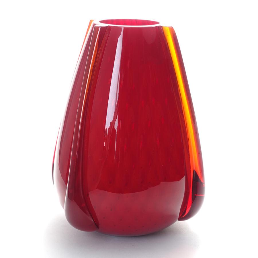 素敵なヨーロッパ製品イタリア製 ベネチアングラス ガラス 花器  花瓶 フラワーベース 壺型 オブジェ 赤