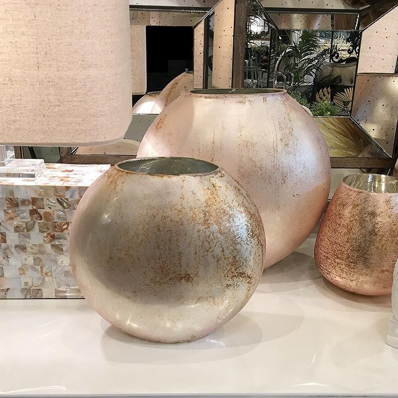 Flowerベース 花瓶 ガラス ピンクベージュ 