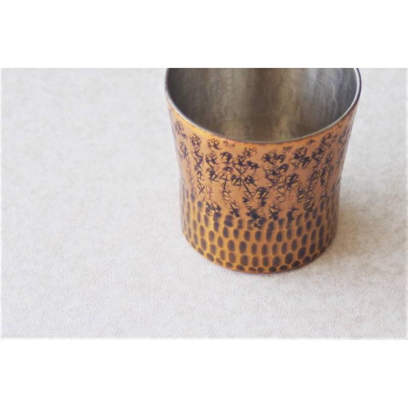 新光金属 ぐい呑み 純銅製 手打ち 鎚目 重ね模様 おちょこ 銅 錫 高級